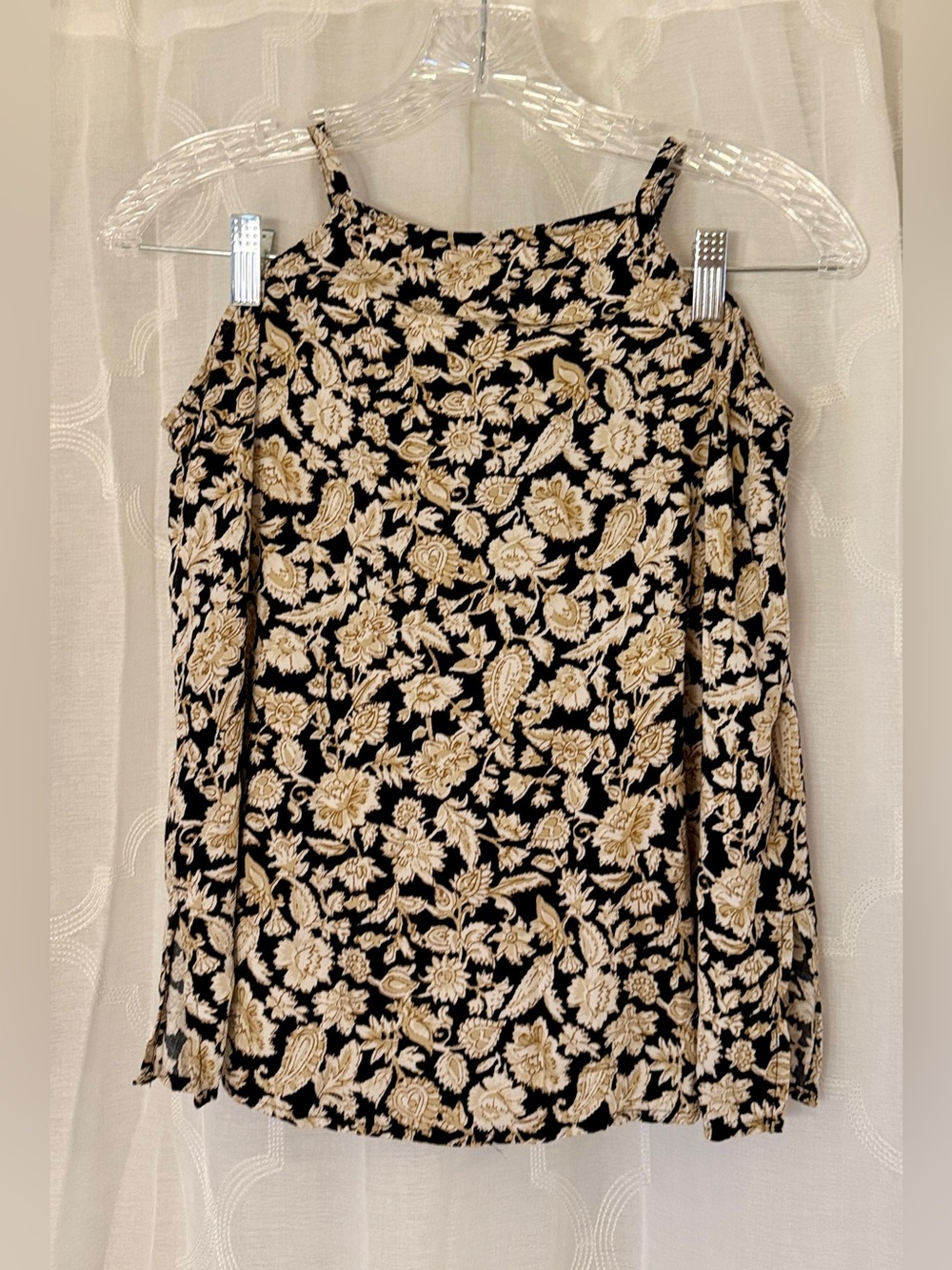 Old Navy Black and Cream Floral Halter Tank Top | Size Small | Flowy Boho